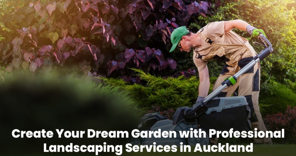 Gardener using landscaping tools in a lush garden during professional landscaping in Auckland