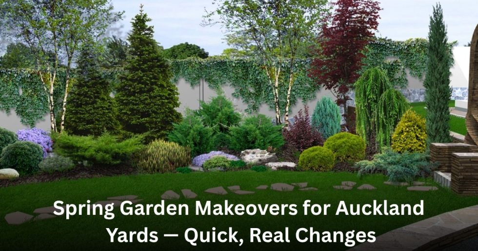 Spring garden makeovers in Auckland with lush greenery, colorful shrubs, and a redesigned outdoor yard.