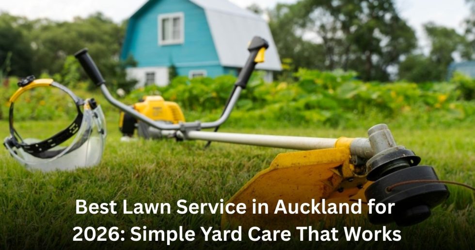 Professional lawn service equipment ready for residential yard care in Auckland