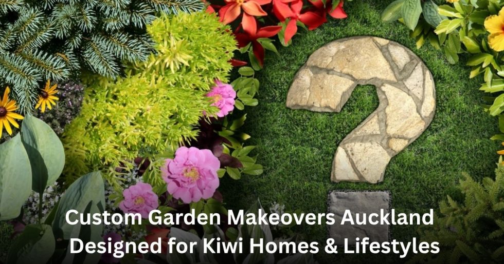 creative garden design with plants and question mark symbol for garden makeovers in Auckland
