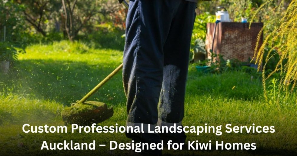 landscaping worker trimming grass for professional landscaping services in Auckland