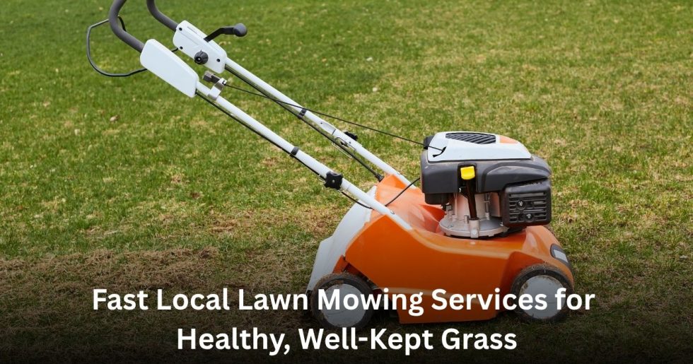 modern lawn mower on grass for local lawn mowing services and lawn care