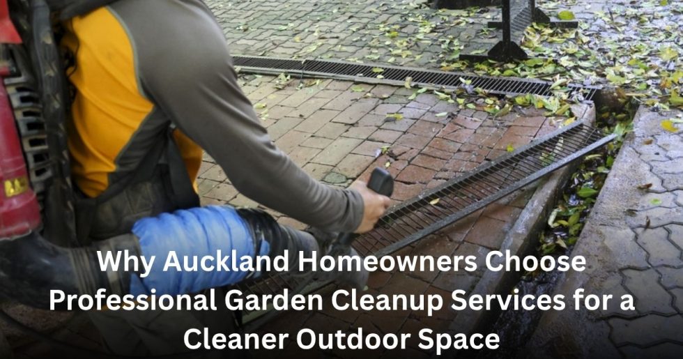 Professional garden cleanup services clearing leaves and outdoor debris from an Auckland residential property.